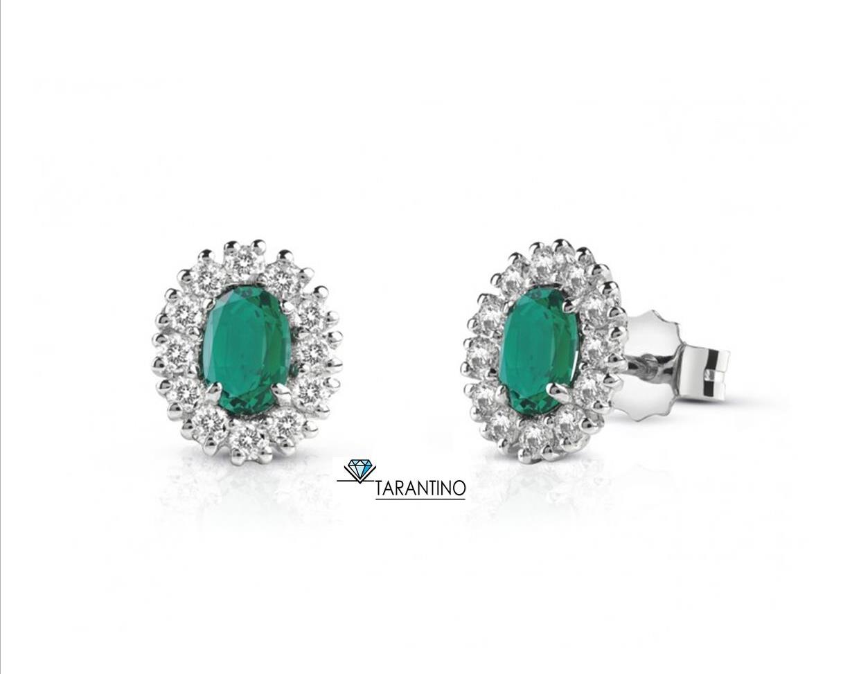 Orecchini A Bottone Con Smeraldi Naturali In Argento 925 | Pietra Portafortuna Maggio 5x3 Mm